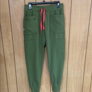 Green Jogger scrub Pants with Red Drawstring